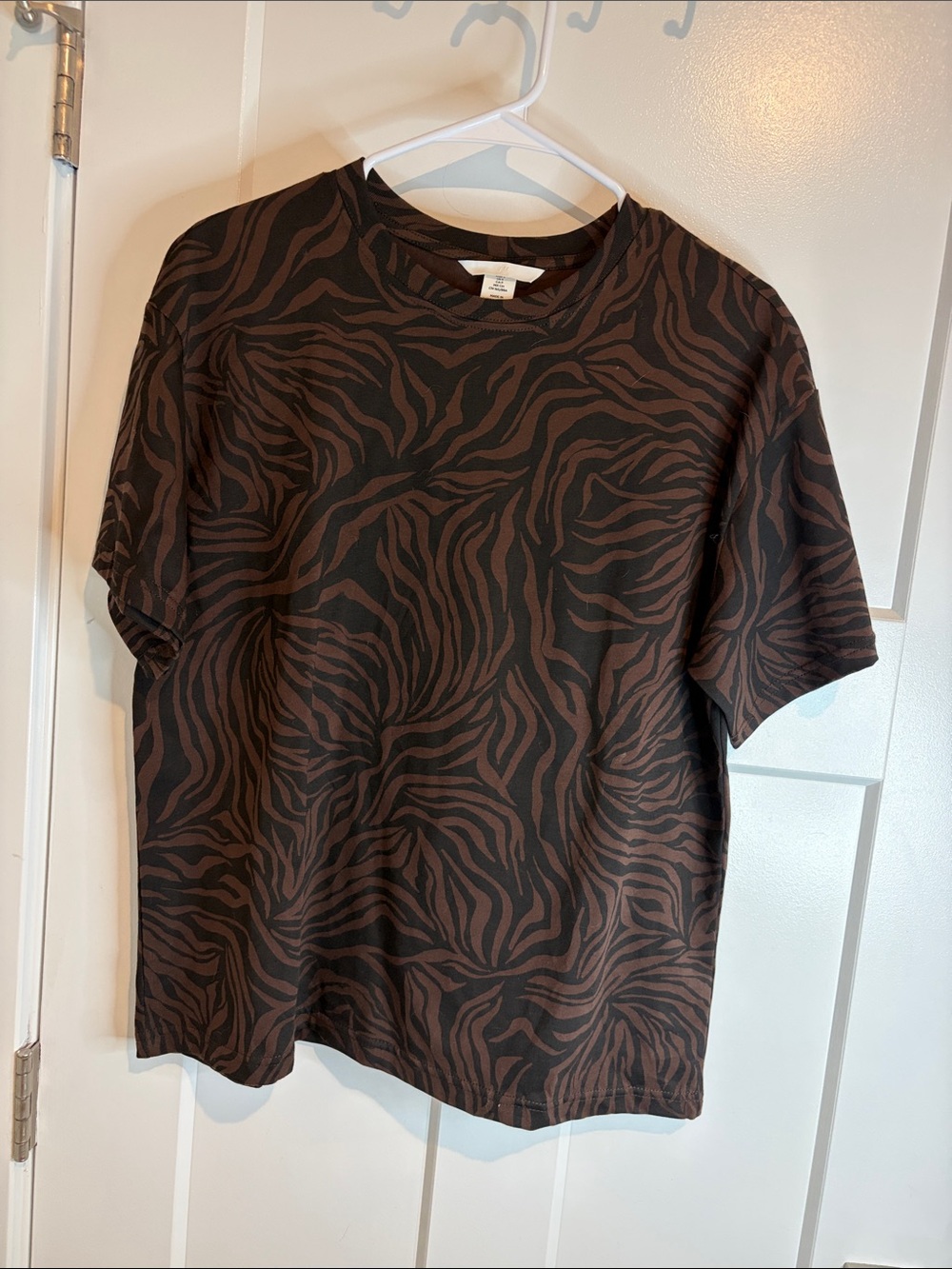 H&M Brown and Black Zebra-Print Short Sleeve Tee